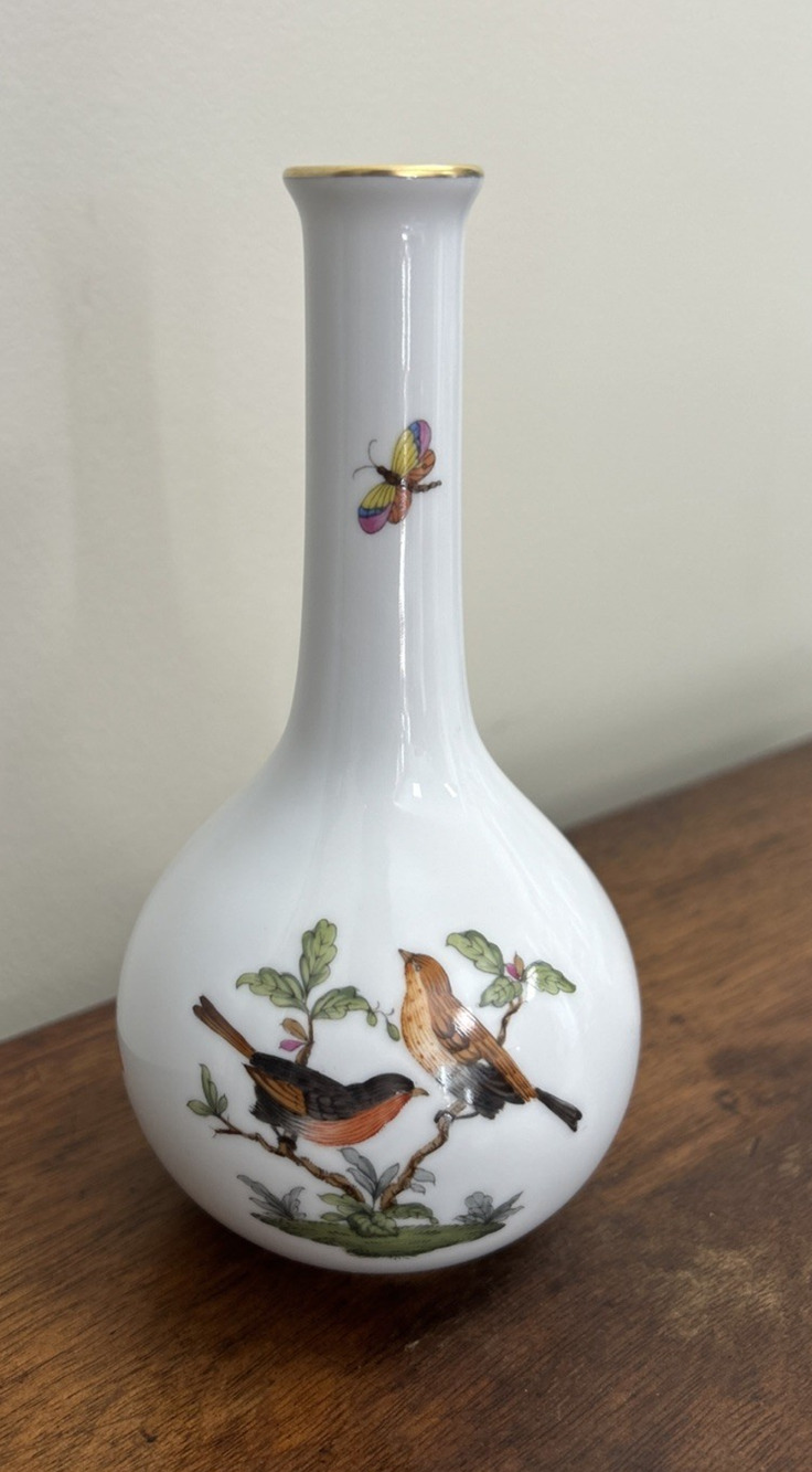 Herend Rothschild Bird Porcelain Bud Vase 6” Hand Painted Hungary #6470